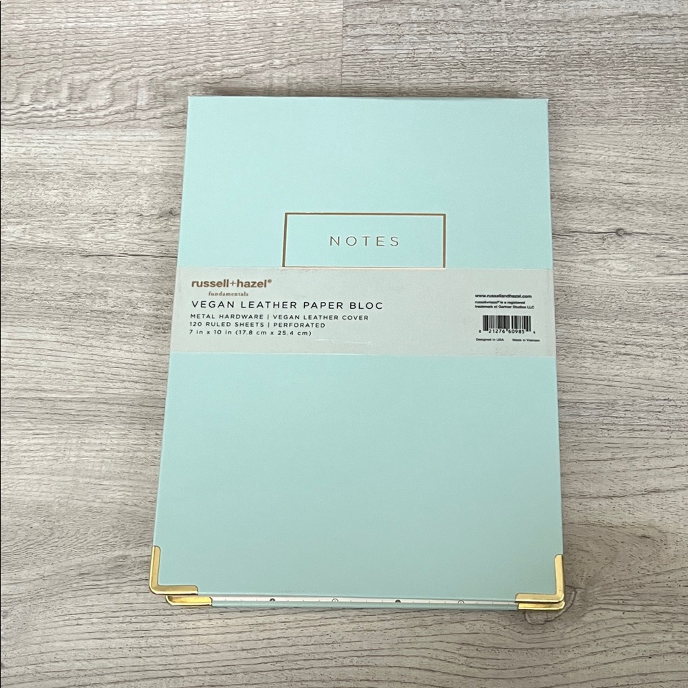 Russell+Hazel Vegan Leather Paper Bloc in Soft Blue with Gold Corners